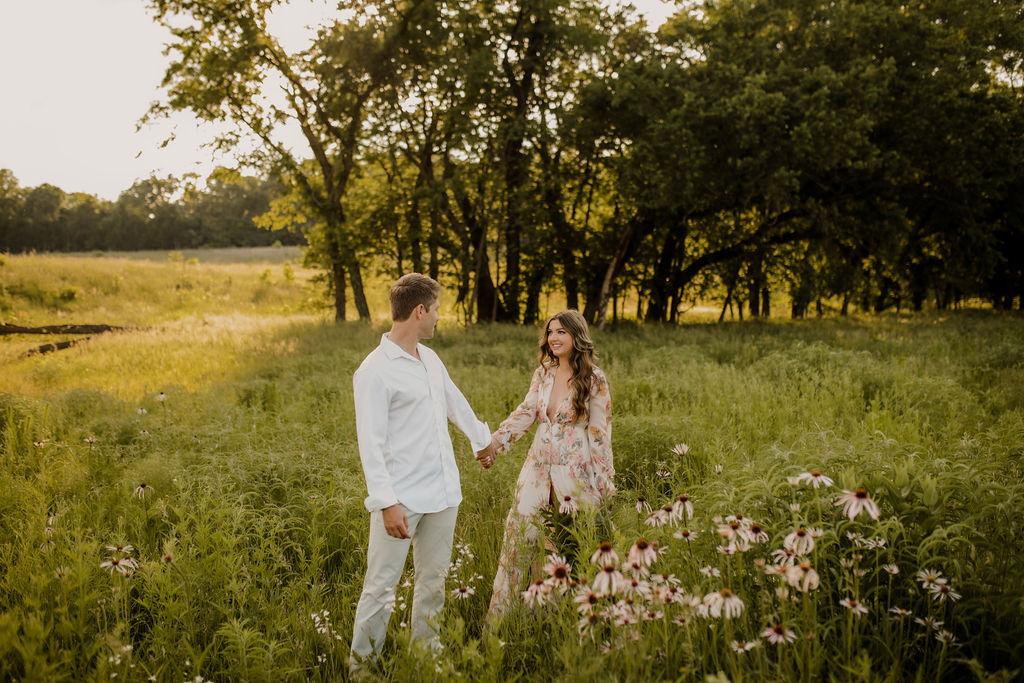 Summer Engagement Photos in Wildflower Field in Kansas City