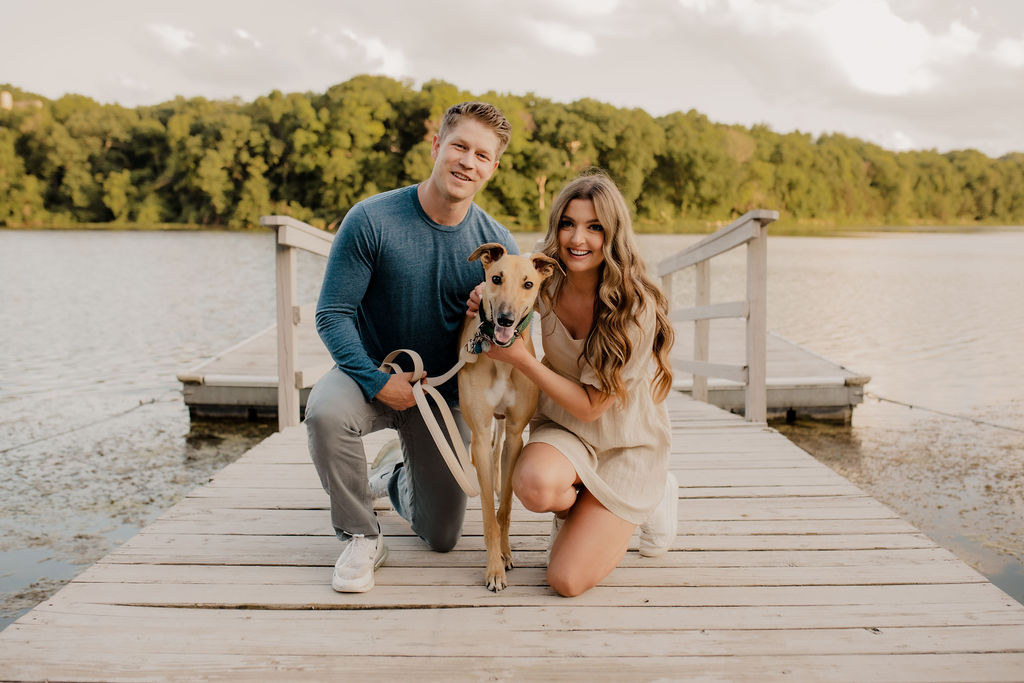 Summer Engagement Photos With Dog by Lake in Kansas City