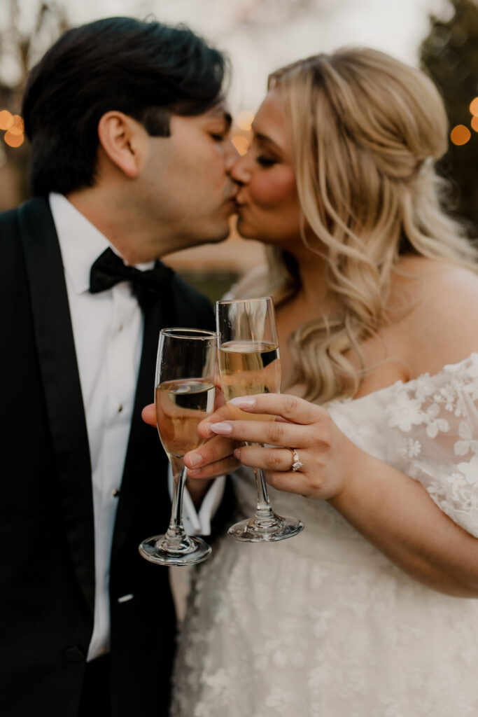 Couple Drinking Champagne Wedding Photo