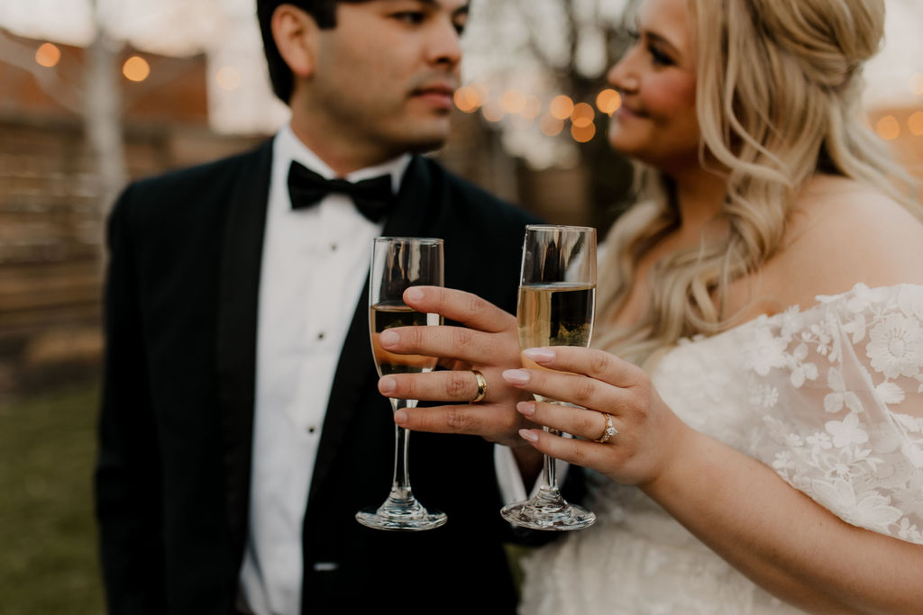Couple Drinking Champagne Wedding Photo