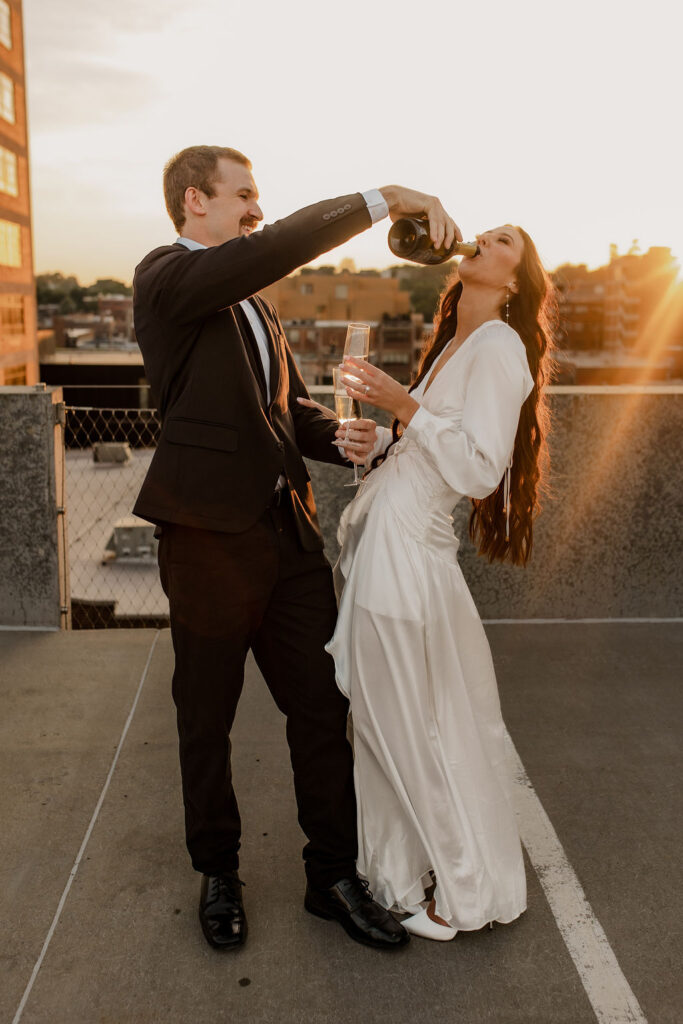 Engaged Couple Pours Champagne