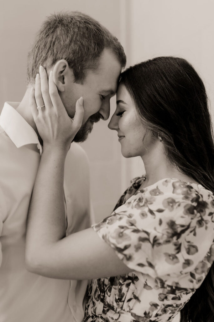 Black and White Photo of Engaged Couple