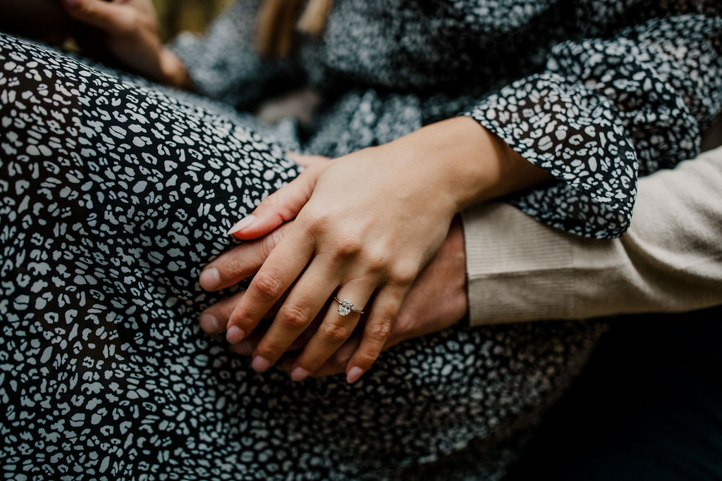 Forest Engagement Photo With Engagement Ring